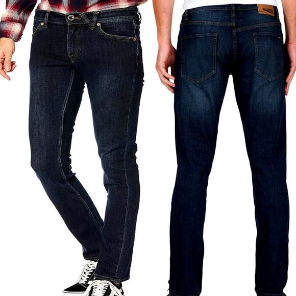 Volcom Vorta Denim Jeans Slim Fit Straight Leg Men Size 40X31 Dark Washed Blue - Picture 2 of 15
